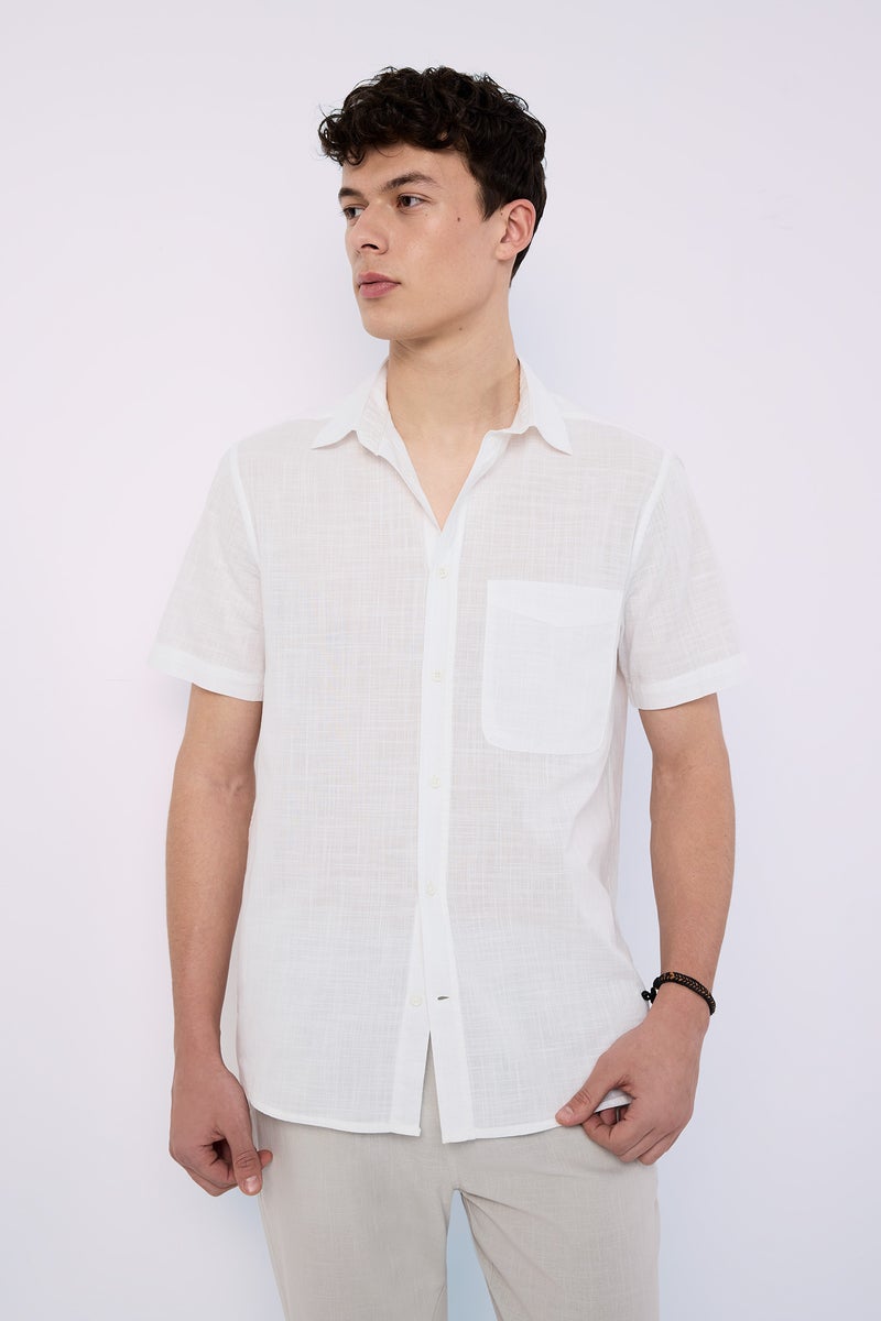 DeFacto White Man Regular Fit Polo Collar Short Sleeve Shirt Casual - Image 3